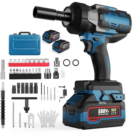 Tnamdan Avvitatore a impulsi 1/2'' 1500N Avvitatore a batteria 2 x 3000 mAh 3 velocità regolabili LED integrata Avvitatore ad impulsi Motore brushless