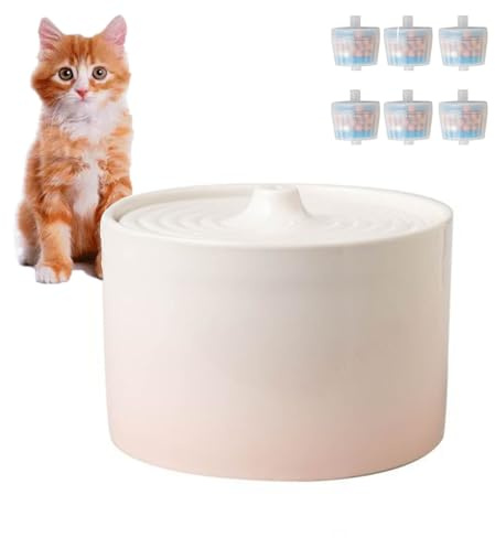 YPDOPORA Fontaine À Eau pour Chat en Céramique, 1,5 L (50 Oz), Fontaine D'intérieur sans Fil pour Animaux De Compagnie, avec Pompe Ultra-Silencieuse Et 6 Filtres, Distributeur d'eau pour Chat,D,M
