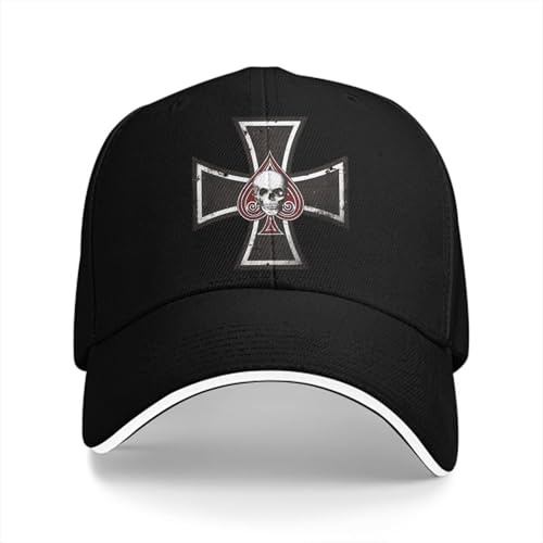 HFGAASSH Baseballkappe Eisernes Kreuz mit Pik-Ass M?nner Hüte Frauen Visierschutz Snapback Eisernes Kreuz Kappen Urlaub Sport Geschenke