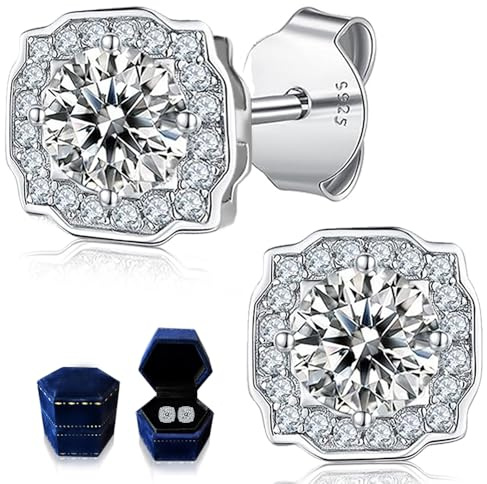 Orecchini in moissanite per donna, diamante in moissanite da 1 CT, coltivato in laboratorio, in argento 925 placcato in oro bianco 18K, orecchini in argento, regalo di gioielli.