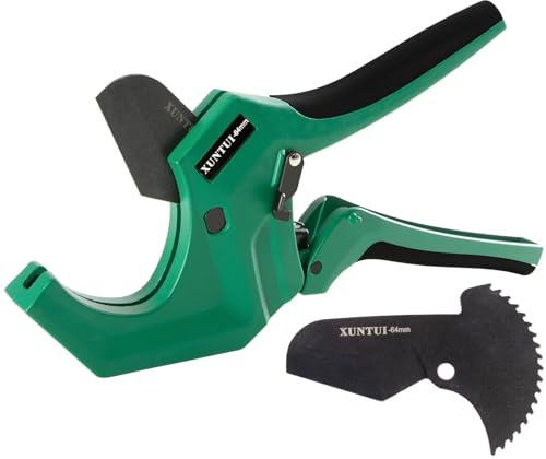 XUNTUI PVC Pipe Cutter for PVC Pipe with Extra Blade，Ratchet Pipe Cutter Pex Cutting Tool for Cutting PEX, PVC, PPR Plastic Hoses and Plumbing Pipe (Dark Green, OD21/264mm)