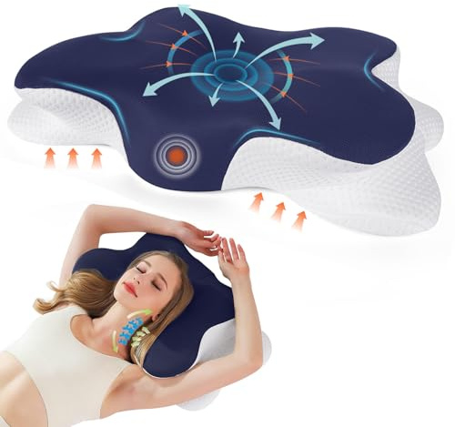 Nourideaux Ergonomisches Nackenkissen Kopfkissen Nackenschmerzen Schmetterlingskissen Bauchschläferkissen Schlafkissen Memory Foam Marineblau Seitenschläferkissen Orthopädisches Nackenstützkissen