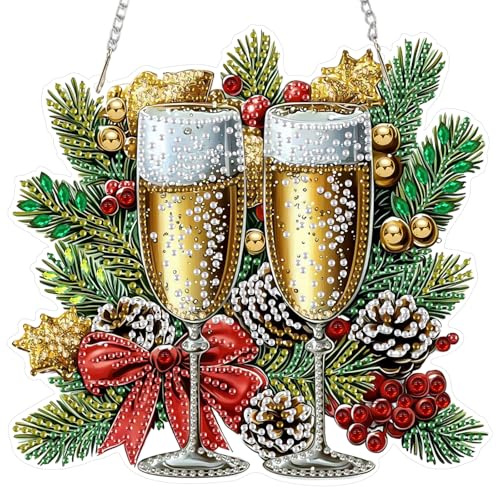 DOMROM Weihnachten Diamond Art Painting Anhänger, Diamond Painting Fensterbilder Anhänger, Diamant Hängende Ornament für Kinder Erwachsene Diamant Malerei Basteln Tür Wand Fenster Deko