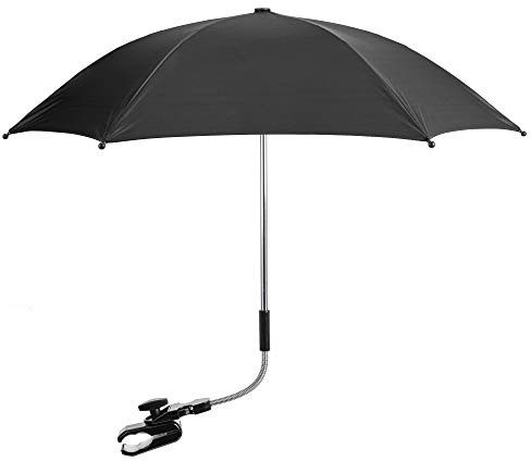 Baby Parasol Compatible with Maxi COSI, Universal Pram Parasol with 50+ UV Protection, Baby and Infant Sun Umbrella for Buggy, with Adjustable Fixing Clamp, Clip on Stroller Umbrella (Black)