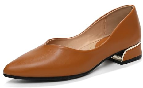 HIPPOSEUS Escarpins Femme Élégantes Chaussures de Bureau Confortable Classique Chaussures Habillées Marron avec Talon Bloc 2.5cm,39 EU