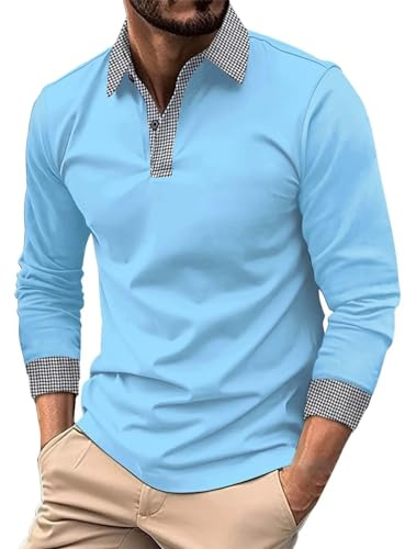Mens Polo Shirts Long Sleeve Breathable Golf Polo Collar Buttoned Mens Tops Gym Sport T Shirts