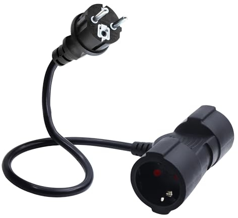 LANMINGLEL Cavo corto a doppia presa Schuko, prolunga con 2 prese Schuko, 3 x 1,5 mm², 16 A, 250 V, IP44, per casa, ufficio, esterno T (nero, regolare, 0,5)