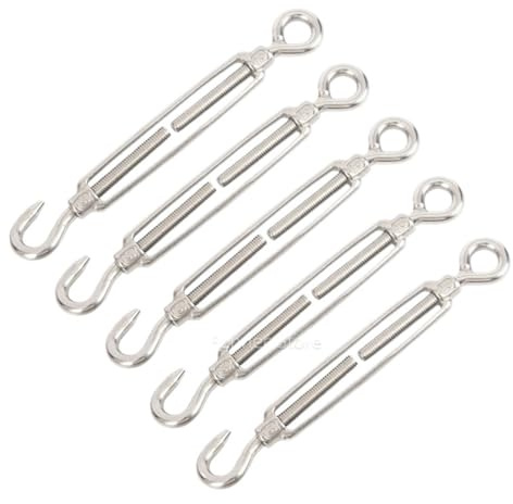5 pz tenditore filo ganci catena regolabile e tenditore occhio corda in acciaio inox 304 linea dispositivo di tensione M4 M5 M6 M8 M10 (OC Type-5PCS,M8)