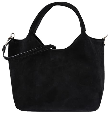 SH Leder Damen Handtasche aus echtem Wildleder Beuteltasche mit Schultergurt und Innentasche Elegante Henkeltasche Crossbody Tasche für Alltag & Büro 28x18cm Alesia W688