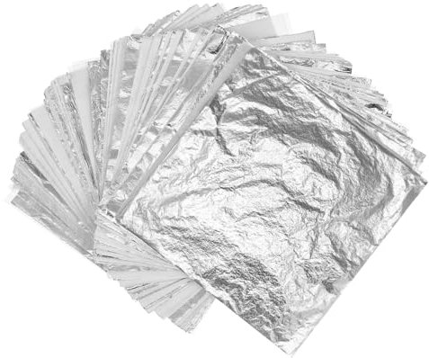 DECORNIJIA 100 Stück Silberfolie Imitation für DIY Kunsthandwerk Möbel Dekoration Hochwertige Blattsilber für Kreative Projekte Nicht Essbar Vielseitig Einsetzbar