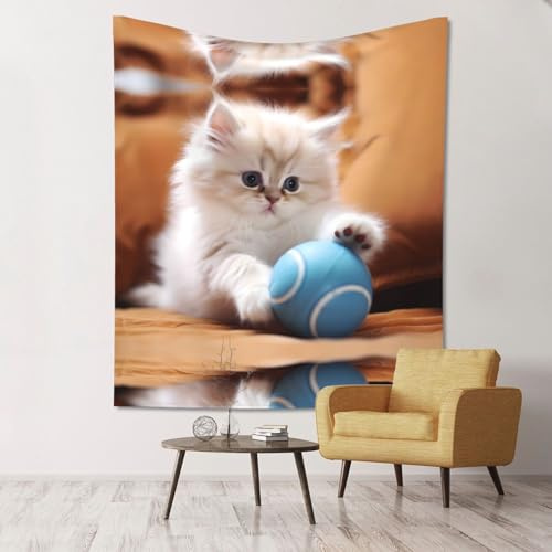 WZYCWB Tapiz con diseño de gato persa jugando con una bola para colgar en la pared, decoración de campamento/patio/dormitorio