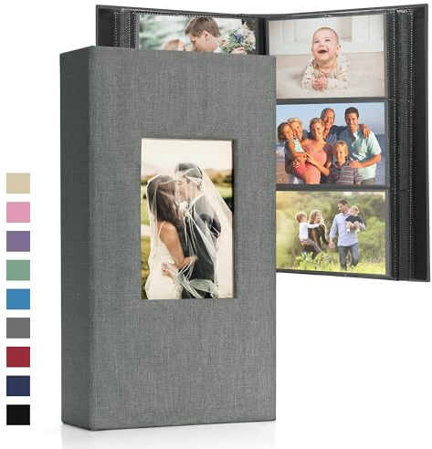 DazSpirit Álbum de fotos 6x4 – 300 bolsillos, libro de recuerdos de lino con páginas negras, cubierta acolchada y ventana frontal personalizable – Ideal para bodas, familia, bebés, viajes