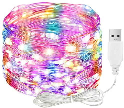 ALEGRE LED Lichterkette mit USB, 5M 50 LED Kupferdraht Lichterkette mit Stecker, Wasserdicht Bunt Lichterketten Innen Außen, Lichterketten LED für DIY Hochzeit Deko, Weihnachten, Balkon, Schlafzimmer
