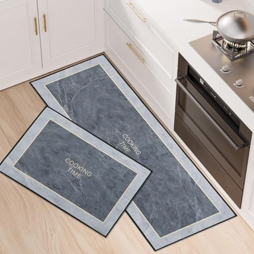 BWBIKE Juego de Alfombras de Cocina de 2 Piezas, Antideslizante Antideslizante Confort Acolchado y Lavable a Máquina, Alfombra de Piso Absorbente Resistente a Las Manchas Junto al Fregadero