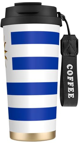 QHZLY Taza de café de acero inoxidable 316 con la bandera de Uruguay, color negro, vaso de viaje grande aislado para uso en oficina, hogar y automóvil