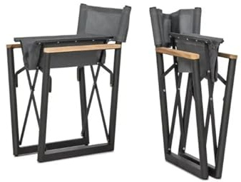 ZYAGH 2Pcs Outdoor Strand Klapp Garten Stuhl Mit Aluminium Direktoren Stuhl Schwarz Teak Holz Pool Stühle Lounge