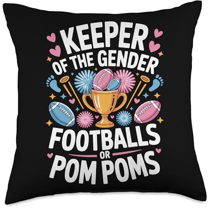 Keeper of The Gender Pom Poms Or Footballs Baby Shower Throw Pillow