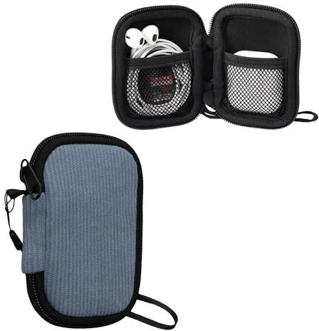 kwmobile Étui Universel pour Casque Audio - Housse en Néoprène et Velours pour Écouteurs et Accessoires - Sac avec 2 Poches pour Câble et Chargeur - Bleu Vintage