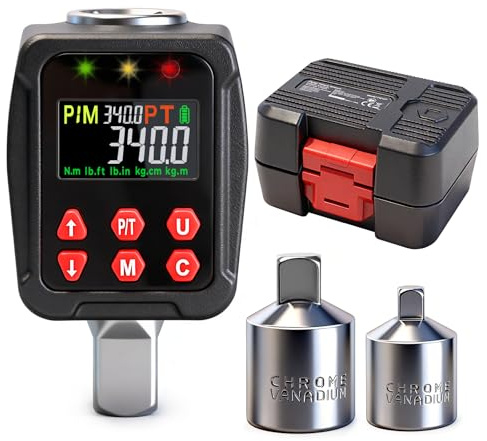 BLUEMARS Digital Torque Wrench 1/2, 17-340NM Torque Adapter with 1/4 & 3/8 Adapters, ±2% High Accuracy, 5 Units, Dual Alarm, Data Storage for Car & Motorcycle Maintenance