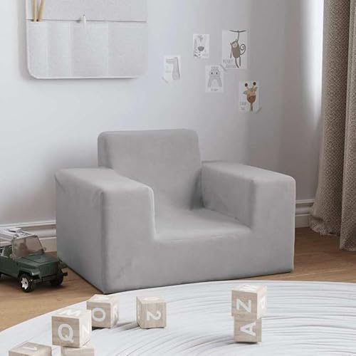 Eleganz Sofá infantil gris claro – Sofá suave de felpa para habitación infantil | 100% poliéster | Acogedor sofá de juegos y acurrucarse para bebés y niños pequeños