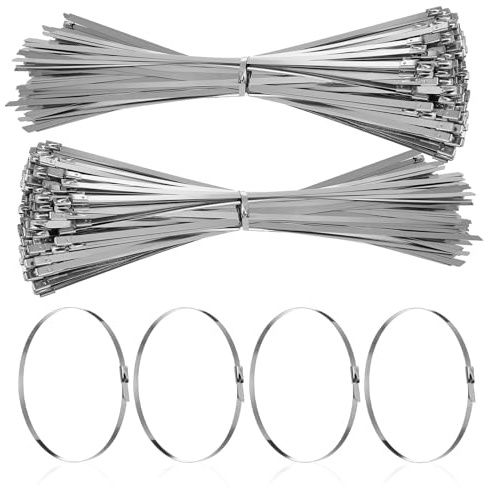 Operitacx Bridas de Acero Inoxidable 304 Autoblocantes de 350 Mm X 4,6 Mm, 500 Unidades, Bridas Metálicas Resistentes para Fijación de Cables Eléctricos en Exteriores, Vehículos y Cercas