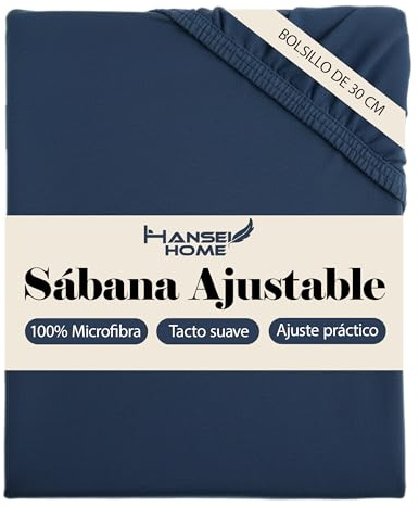 H HANSEL HOME Sábana Bajera Ajustable, Microfibra Transpirable y Suave, Altura 30 cm, Elástico 360° - Sábana Bajera 90x190/200cm – Azul Marino