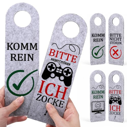 DESPOINA 2 Stück Türanhänger aus Filz Grau - Bitte Nicht stören, ich zocke oder komm rein - Gamer Zimmer Deko, Zocker & Gamer Geschenk, Coole Sachen für Jungs, Teenager Jungen Geschenk (Grau)
