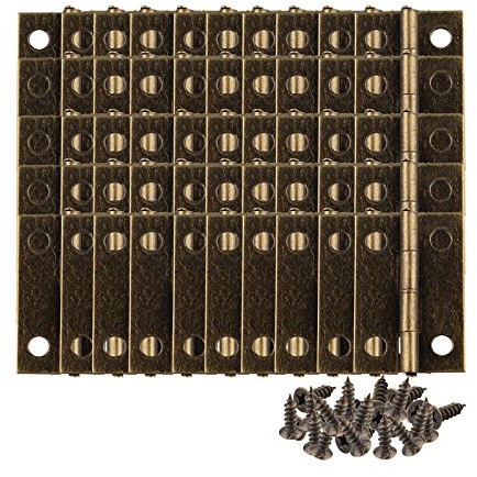 HALJIA 50 Stück Mini-Scharniere aus Bronze, Antik-Look, für Schrank, Schublade, Kiste, Scharniere, Verbinder, dekorative 2,4 x 1,6 cm, Schnappschloss mit 200 Ersatzschrauben