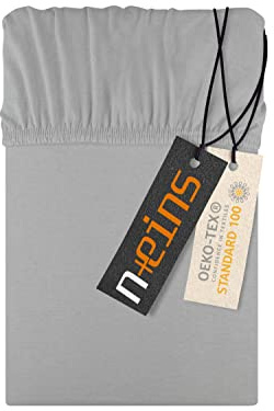 npluseins Jersey Spannbettlaken 100% Baumwolle, 120x200 cm, Silber | Öko-Tex Standard 100, hautfreundlich, atmungsaktiv, elastischer Rundumgummi, faltenfreier Sitz, formstabil, strapazierfähig