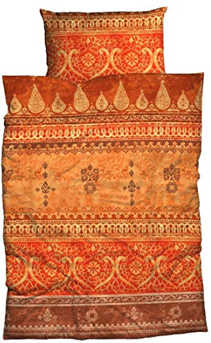 sister s. Bettwäsche Indi Reine Baumwolle, Satin - Bordürendruck absolut hip modernes Landhaus orientalischer Flair Ornamente Terra orange 155 cm x 220 cm
