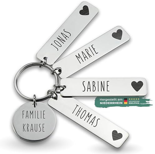 LAUBLUST Schlüsselanhänger Personalisiert mit Gravur - Anhänger aus Edelstahl inkl Geschenkbox für Mutter, Vater, Groß-Mutter, Großvater | Geschenk Familie, Partner-Geschenk - Für Mama, Papa, Oma, Opa