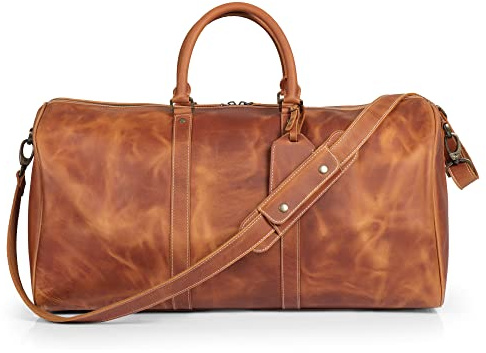 Londo Echtleder Tasche Retro Reisetasche für Kurzaufenthalte, Gepäcktasche für Wochenendtrip mit Verstellbarem Schulterriemen und Innenfach, Stylische Sporttasche, Tasche Damen, Weekender Herren