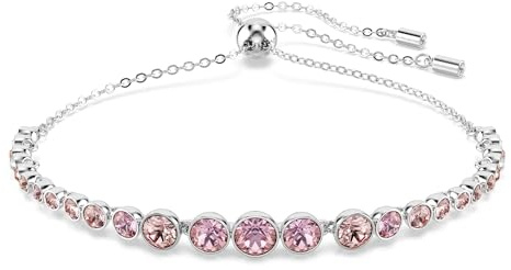 Swarovski Tennis Bracelet, Adjustable with Pink and Blue Tone Round Crystals in Various Sizes on a Rhodium-Finish Band, Size M, Part of the Emily Collection