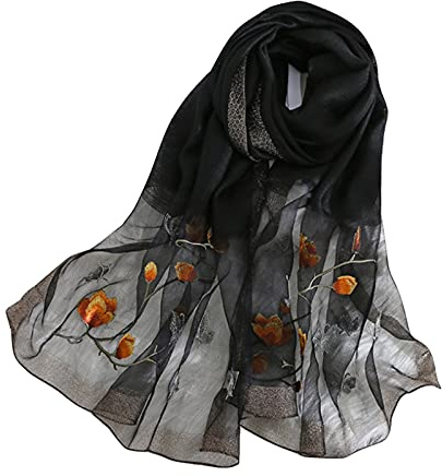WEIGEER Bufanda de seda para mujer satinada natural pura hijab fina máscaras de seda de lujo para personas mayores hechas a mano bufanda Negro muselina loto playa