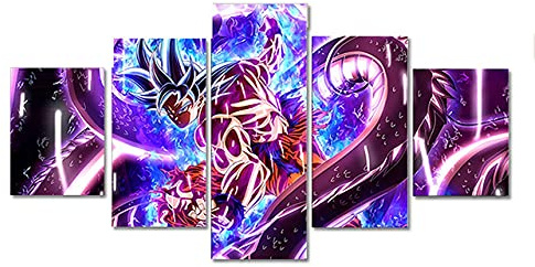 Wondbeau Leinwanddrucke Modulare Wandkunst Wandaufkleber 5 Teiliges Wandbild Druck auf Leinwand Malerei Moderne Abstrakte Poster Mit Rahmen M/100cm×50cm Dragon Ball,Ultra Instinct Goku-Figur