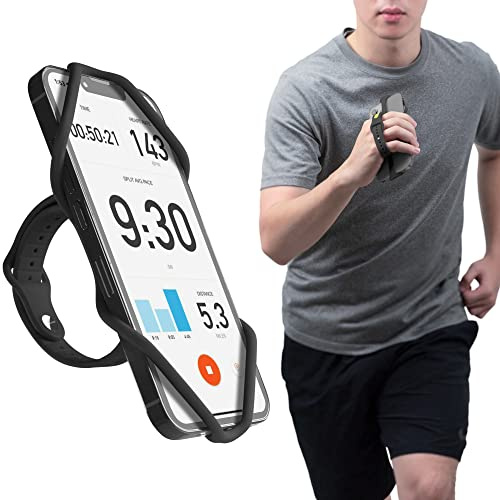 BONE Run Tie Handheld 2, Running Phone Holder, 2-in-1 Handheld/Wristband Design, Adjustable & Skin-Friendly Silicone Strap for Workout, Universal Sport Phone Carrier for Most Smartphone (Black)