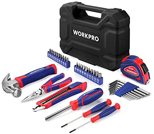 WORKPRO 35 Piezas Juego de Herramientas Portátil para DIY con Caja, Kit de Herramientas con Alicates Destornilladores Llaves Martillo etc. para Bricolaje y Reparaciones Diarias