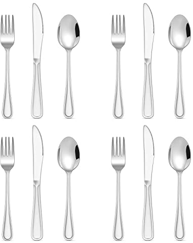 Joyfair Childrens Cutlery Set,12-Piece Stainless Steel Kids Utensils Set, Toddler Eating Flatware Silverware Include 4 Forks, 4 Spoons, 4 Safe Knives, Small Size & Reusable, Dishwasher Safe