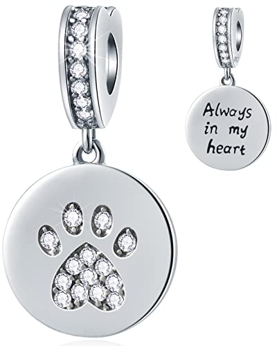 Ich liebe mein Haustier Thema Charm-18k Gelb/Rose Gold überzogen 925 Sterling Silber Hund Pfote Print Runde Bead Anhänger, passt europäische Tier Charms Armband, Geschenke für Mama/Tochter/Oma
