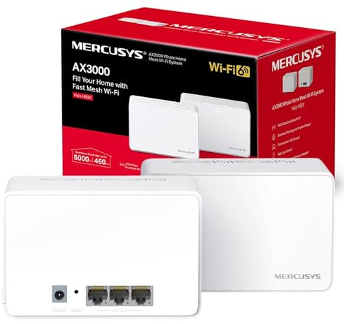 Mercusys Sistema AX3000 Whole Home Mesh Wi-Fi 6, cobertura de hasta 460 m², hasta 150 dispositivos, canales 160 MHz, puertos Gigabit, control fácil de la app, Halo H80X