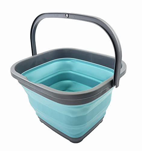 SAMMART 10L zusammenklappbarer rechteckiger praktischer Korb/Eimer (Grau/Kristallblau)
