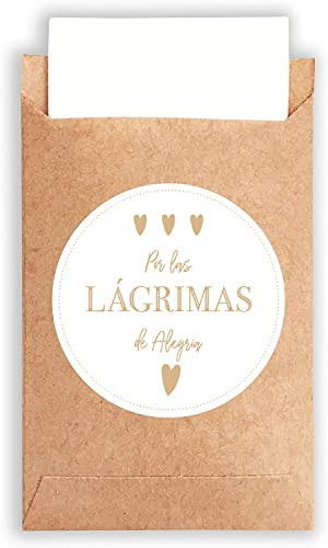 Plantvibes 100 Umschläge & 100 Freudentränen Sticker Spanish Version aus Papier im Vintage-Stil für die Hochzeit, CO2 neutrale kleine Papiertüten mit Aufklebern