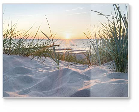DEQORI Schneidebrett aus Glas | groß 40x30 cm | Motiv Ostsee Sonnenuntergang | Design Schneideplatte für Küche | Frühstücksbrett antibakteriell & rutschfest | Glasplatte & Servierplatte
