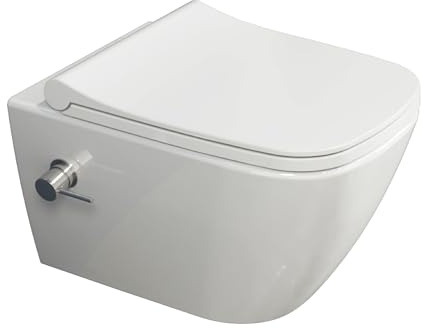 Aqua Bagno | Taharet Dusch-WC mit Armatur, Wand WC mit Softclose WC-Sitz, Hänge WC mit Bidetfunktion | 51cm lang weiss