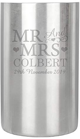 Personalised Stainless Steel Wine Cooler. Mr and Mrs Wine Cooler. A Wonderful Unique Keepsake for Any Couple for Any Occasion - Valentine's Day, an Engagement, Wedding, Anniversary Or New Home.