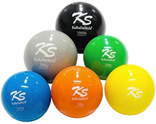 KaRaDaStyle Plyo Trainingsbälle für Baseball- und Softball, Übungsbälle zum Schlagen von gewichteten Bällen, variables Gewicht, 130 g, 150 g, 200 g, 300 g, 500 g, 1000 g, 6 Stück