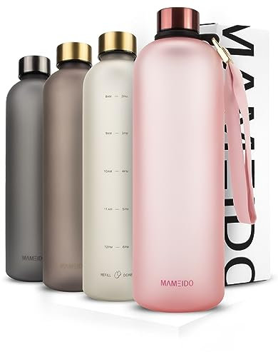 MAMEIDO Bottiglia acqua 1,5 litri, Borraccia plastica tritan a tenuta stagna, senza BPA, bottiglia motivazionale con orario (Flamingo Pink)