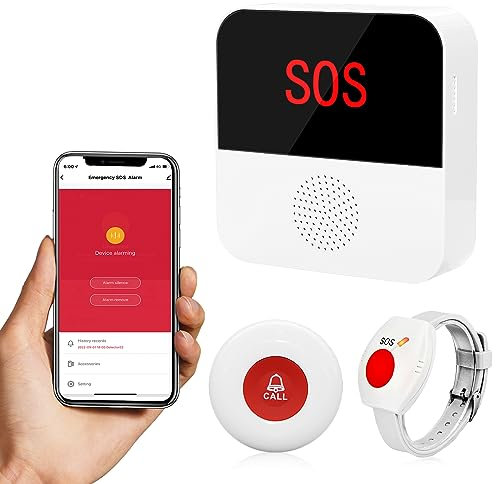 ChunHee Senioren Notruf Tuya WiFi Smart Notrufklingel Alert System für ältere Patienten Behinderte,Kinder 1 SOS Notrufknopf 1 Empfänger (1 Knopf +1 Uhr +1 Empfänger (Wiederaufladbares ))