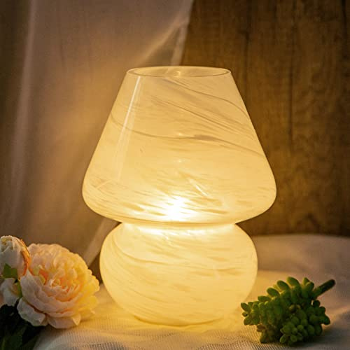 MJ Tischlampe Kabellos Pilz,Led Tischlampe Kabellos Nachttischlampe Mushroom Lamp Batteriebetrieben Tischleuchte Outdoor Glas Laterne Garten Party Drinnen Wohnzimmer Schlafzimmer Weiße Wolken