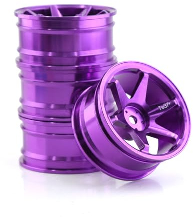 Chanmoo 1/10 RC On Road Wheels Rims 12mm Hex Alloy Aluminum Drift Hubs For 1:10 Scale Rally Racing Car Tires Tamiya TT01 TT02 XV01 TA06 A959 PTG2 HPI KYOSHO HSP PTG2 Touring Street Tyres 4PCS (Purple)